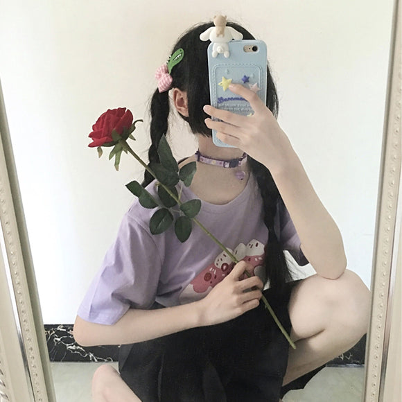 Playera Estampada Kawaii Estilo Japonés para Mujer - Diseño Bread Cute Oversize