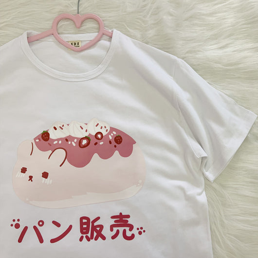 Playera Estampada Kawaii Estilo Japonés para Mujer - Diseño Bread Cute Oversize - Image 4