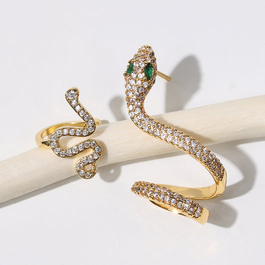 Aretes de Serpiente Dorados con Circonitas 3D - Image 10