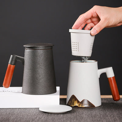 Taza de Té Artesanal con Asa de Madera, Filtro Integrado y Tapa - Image 5