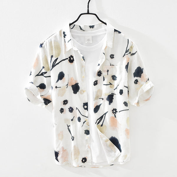 Camisa de Lino Suelta con Cuello Cuadrado para Hombre