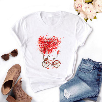 Camiseta Estampada Corazón Floral y Bicicleta para Mujer - Image 13