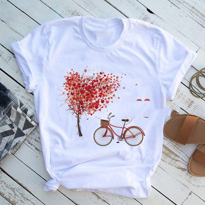 Camiseta Estampada Corazón Floral y Bicicleta para Mujer - Image 10