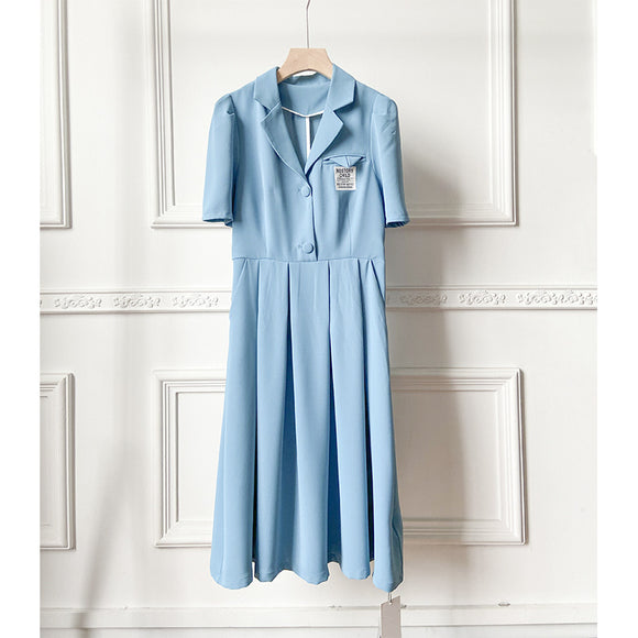 Vestido Falda Plisada Francesa de Verano - Manga Corta Elegante