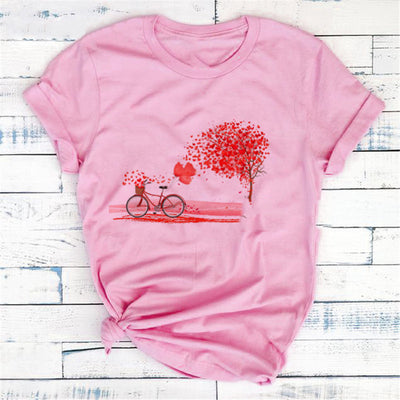 Camiseta Estampada Corazón Floral y Bicicleta para Mujer - Image 5
