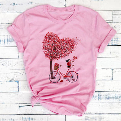 Camiseta Estampada Corazón Floral y Bicicleta para Mujer - Image 7