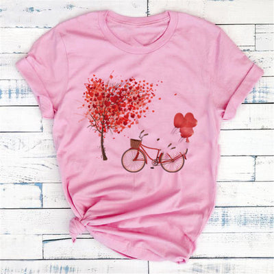 Camiseta Estampada Corazón Floral y Bicicleta para Mujer - Image 9