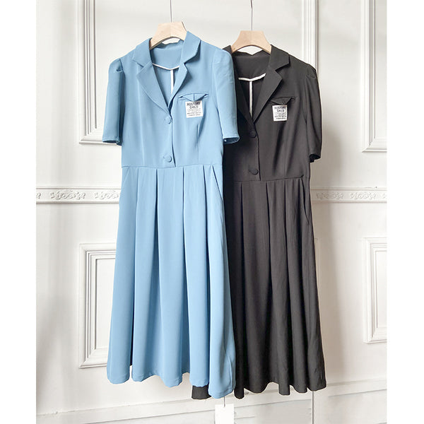 Vestido Falda Plisada Francesa de Verano - Manga Corta Elegante
