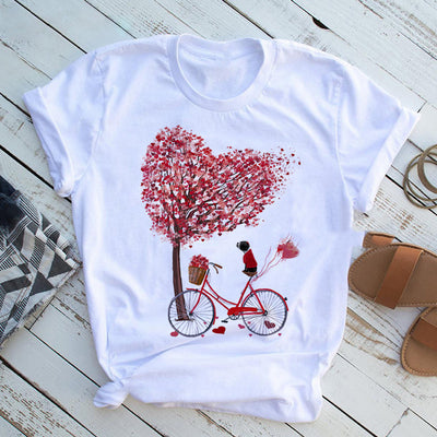 Camiseta Estampada Corazón Floral y Bicicleta para Mujer - Image 6