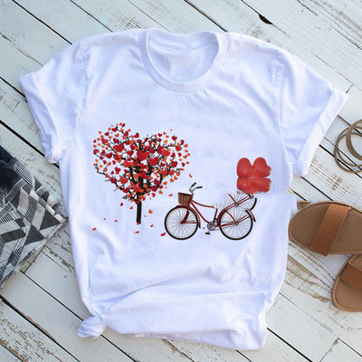 Camiseta Estampada Corazón Floral y Bicicleta para Mujer - Image 3