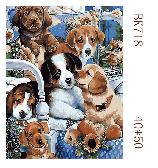 Cuadro Familia de Cachorros Pintura al Óleo Digital Sin Marco - Image 5