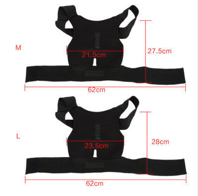 Black fabric posture corrector with shoulder straps and a wide elastic waist band, designed for back support. - Image 6