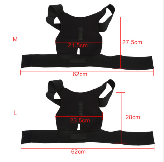Black fabric posture corrector with shoulder straps and a wide elastic waist band, designed for back support. - Image 6