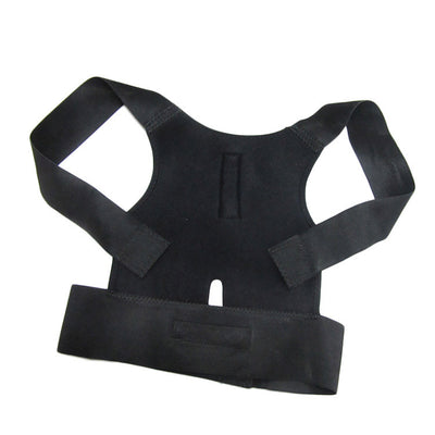 Black fabric posture corrector with shoulder straps and a wide elastic waist band, designed for back support. - Image 7