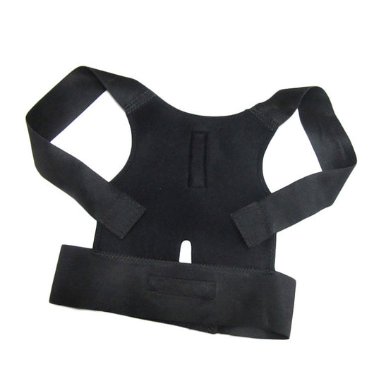 Black fabric posture corrector with shoulder straps and a wide elastic waist band, designed for back support. - Image 7