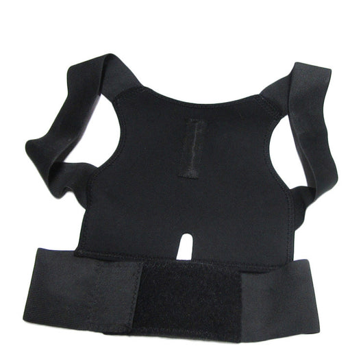 Black fabric posture corrector with shoulder straps and a wide elastic waist band, designed for back support. - Image 11