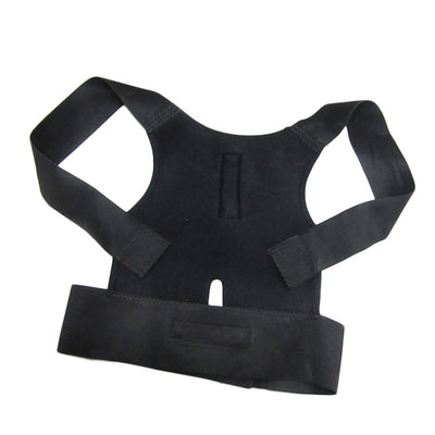 Black fabric posture corrector with shoulder straps and a wide elastic waist band, designed for back support. - Image 4