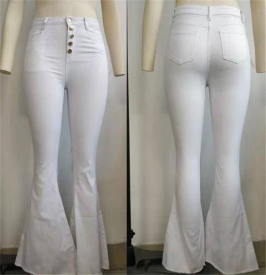Pantalón Acampanado Blanco de Cintura Alta con Botones - Elegante y Profesional - Image 9