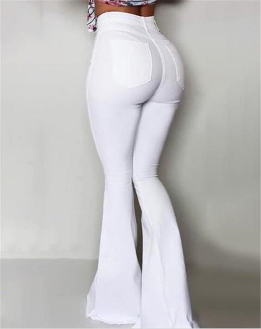 Pantalón Acampanado Blanco de Cintura Alta con Botones - Elegante y Profesional - Image 4
