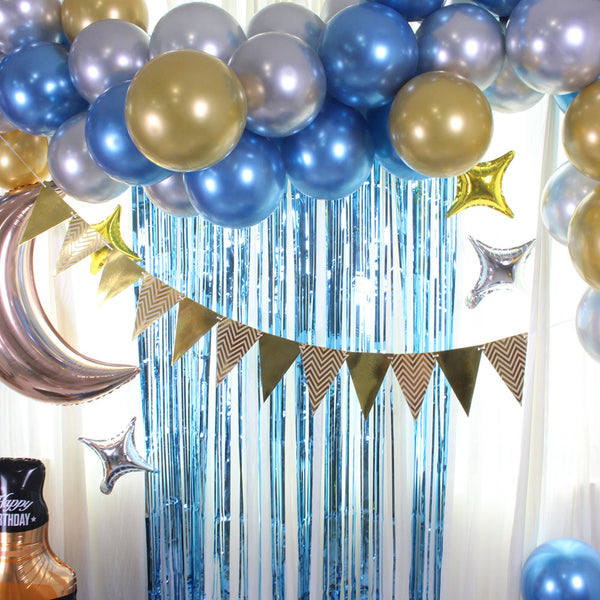 Cadena de Globos Whiskey Azul con Banderines para Decoración de Fiestas