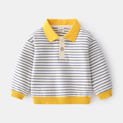 Sudadera Infantil Rayas Cuello Solapa Azul Marino - Pullover Casual con Botones - Image 10