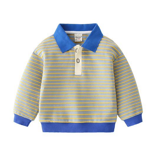 Sudadera Infantil Rayas Cuello Solapa Azul Marino - Pullover Casual con Botones - Image 9
