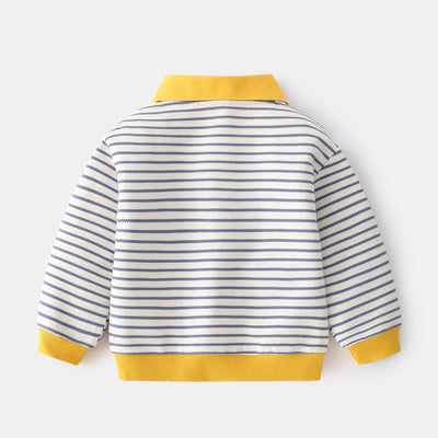 Sudadera Infantil Rayas Cuello Solapa Azul Marino - Pullover Casual con Botones - Image 3