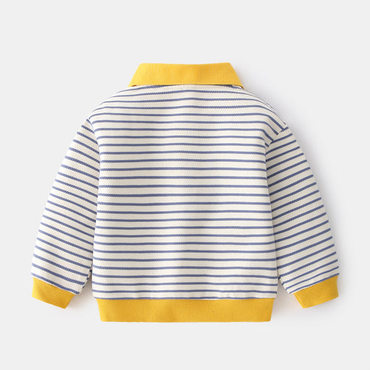 Sudadera Infantil Rayas Cuello Solapa Azul Marino - Pullover Casual con Botones - Image 3