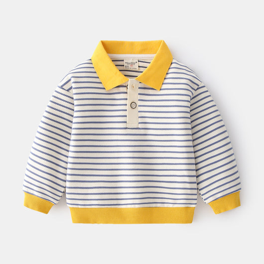 Sudadera Infantil Rayas Cuello Solapa Azul Marino - Pullover Casual con Botones - Image 5