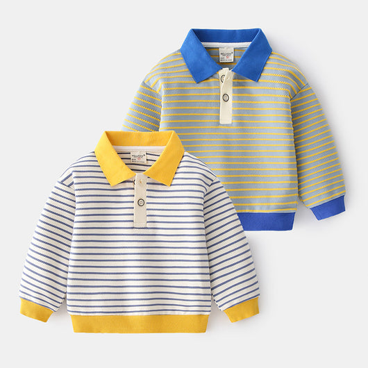 Sudadera Infantil Rayas Cuello Solapa Azul Marino - Pullover Casual con Botones - Image 4