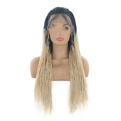 Peluca Frontal de Encaje Fibra Química Trenzas Dobles Degradado T - Image 7