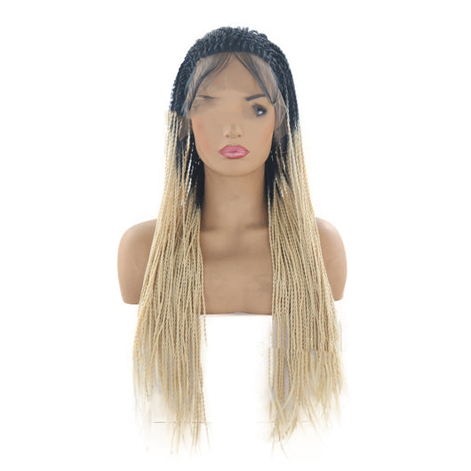 Peluca Frontal de Encaje Fibra Química Trenzas Dobles Degradado T - Image 3