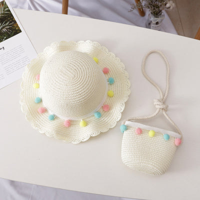 Conjunto de Bolsa y Sombrero de Paja Infantil de Color Sólido - Image 19