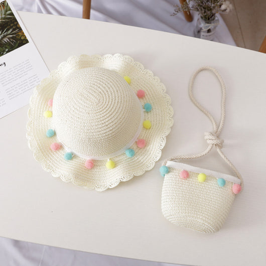 Conjunto de Bolsa y Sombrero de Paja Infantil de Color Sólido - Image 19