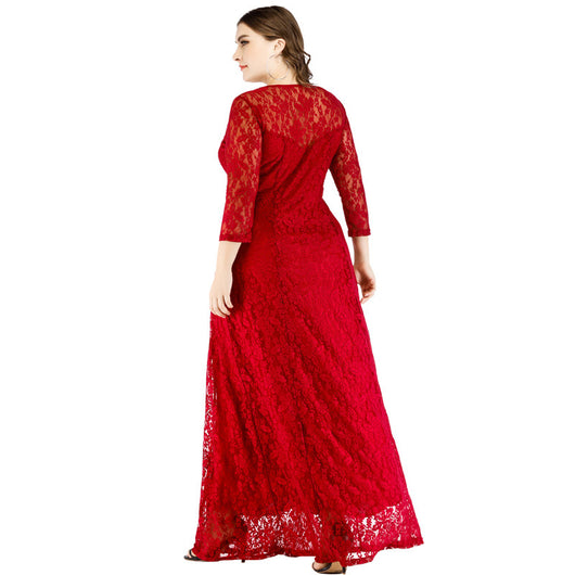 Vestido Largo de Encaje con Mangas - Elegancia Sofisticada - Image 9