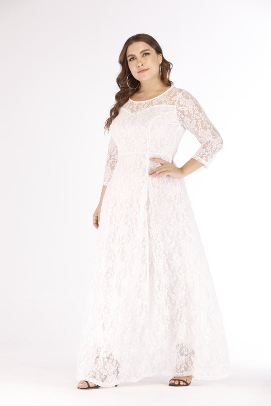 Vestido Largo de Encaje con Mangas - Elegancia Sofisticada - Image 2