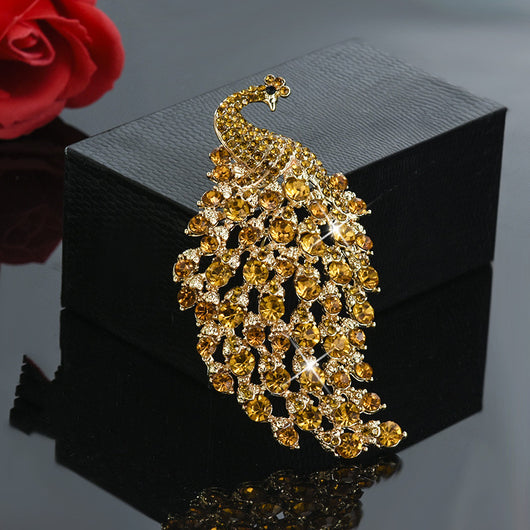 Broche Pavo Real con Cristales para Novia - Joya Elegante para Bufanda - Image 9