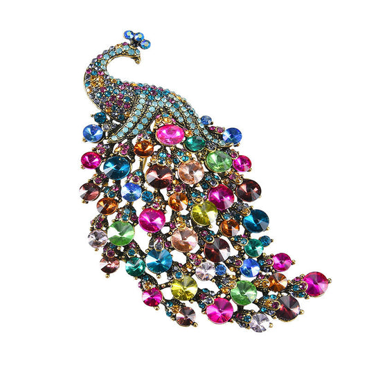 Broche Pavo Real con Cristales para Novia - Joya Elegante para Bufanda