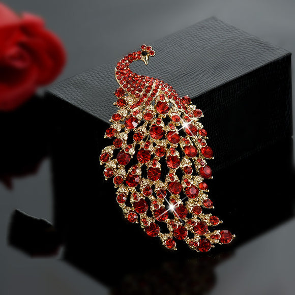Broche Pavo Real con Cristales para Novia - Joya Elegante para Bufanda