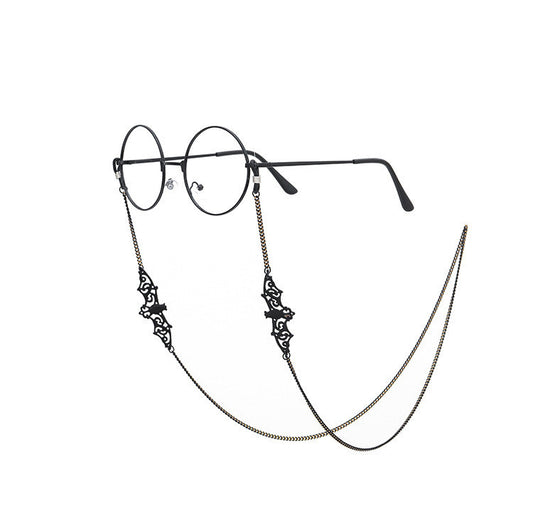 Gafas de Sol Retro Negras Murciélago con Cadena Protectora