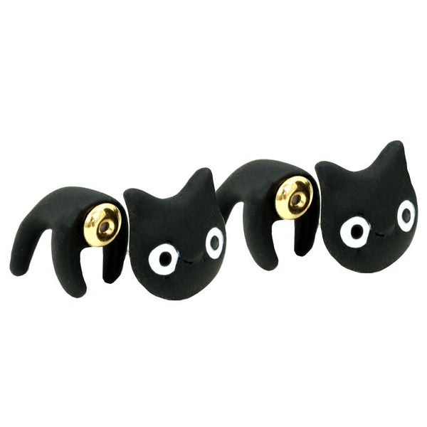 Aretes de Gato Estéreo Negro Divertido y Cómico