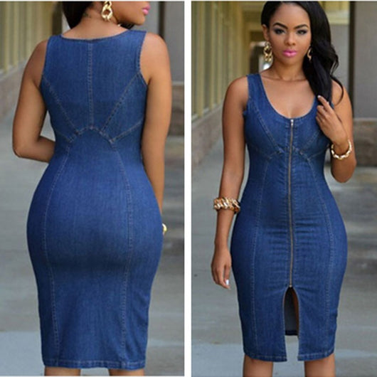 Vestido Denim con Cierre Divisible para Mujer - Image 11