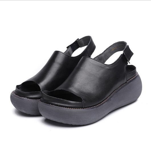 Sandalias Plataforma Shark Verano Mujer Cuero Piel de Pez Suela Gruesa - Image 4