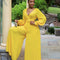 Jumpsuit Cuello V Mangas Linterna Pantalón Plisado Pierna Ancha