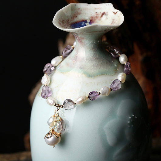 Pulsera de Amatista Natural con Perlas de Agua Dulce - Image 3