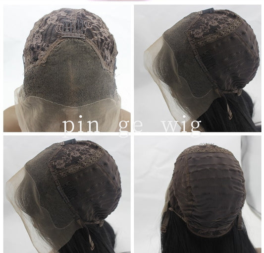 Peluca Frontal de Encaje Cabello Liso Largo Tejido a Mano Fibra Sintética Resistente al Calor - Image 2