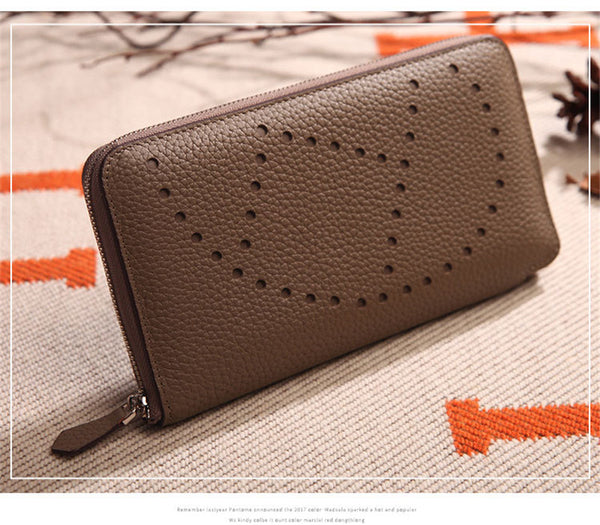 Cartera Clutch de Cuero Genuino con Patrón Lychee