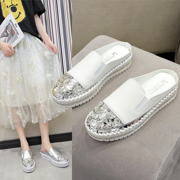 Zapatos Blancos sin Tacón Cómodos - Estilo Coreano Slip-On