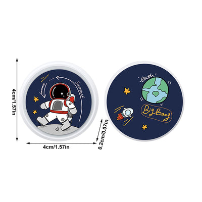 Two round space-themed stickers, one with an astronaut on the moon and another with Earth and a rocket. - Image 17