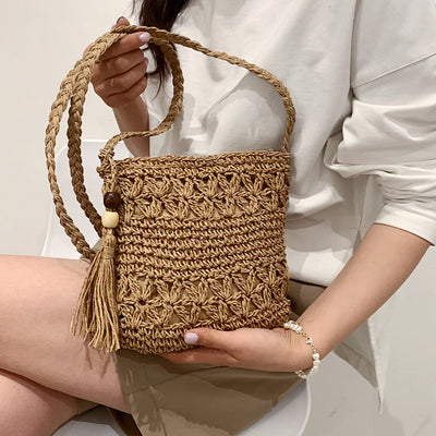 Bolso Playero Tejido a Mano - Cartera Cruzada de Paja para Verano